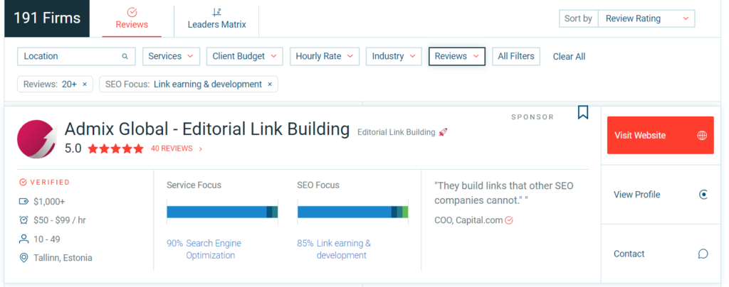 Editorial.Link by Admix Global is a top-rated link builder provider on Clutch.