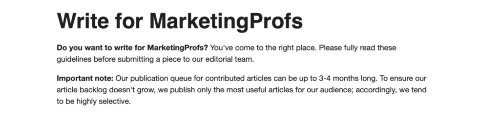 Screenshot of the topic "Write for marketingProfs"