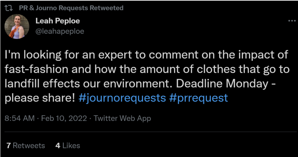 “JournoRequest” hashtag in Twitter
