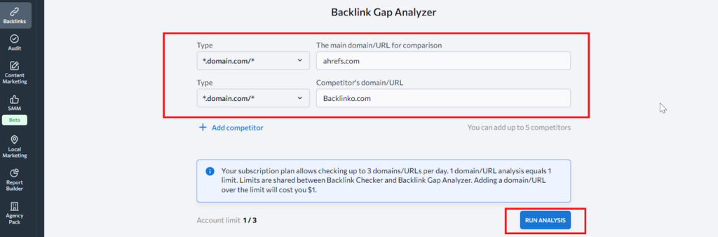 Backlink Gap Analyzer by SE Ranking