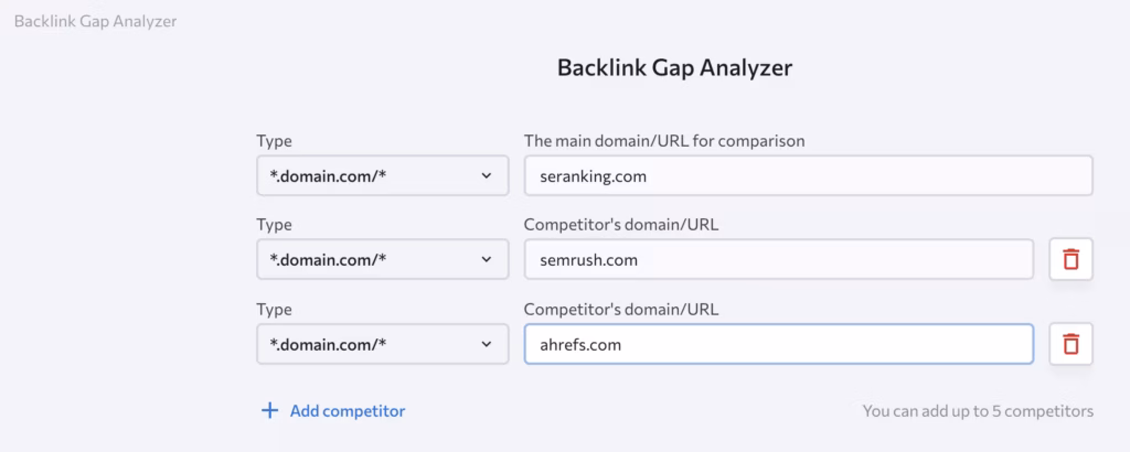 Backlink Gap Analyzer by SE Ranking