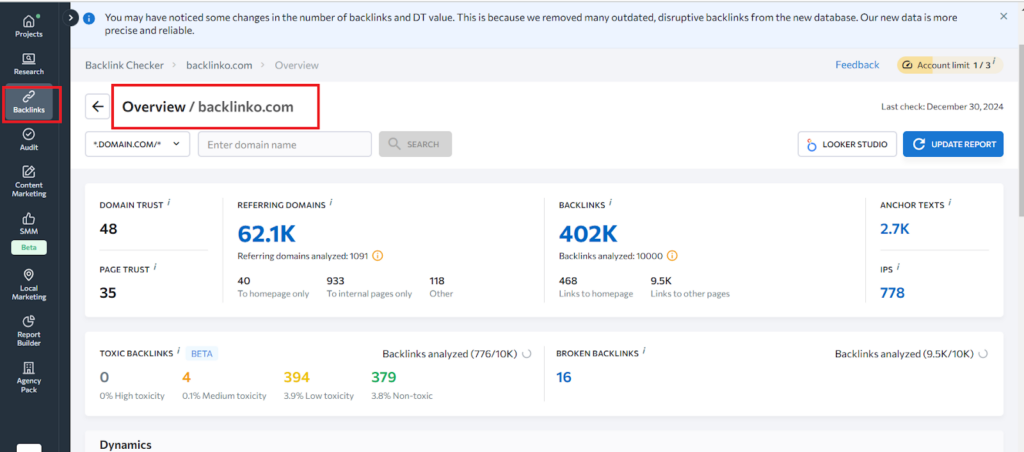 complete view of any backlink profile