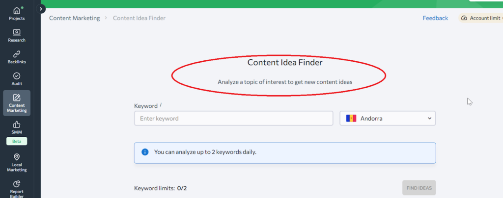 Content Idea Finder by SE Ranking