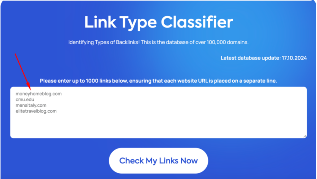 enter URL you want check in Link Type Checker