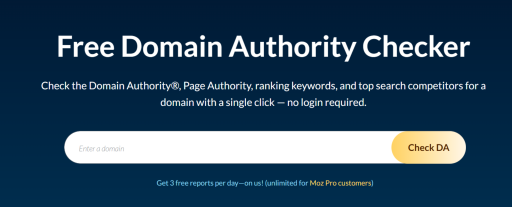 Free domain authority checker by Moz