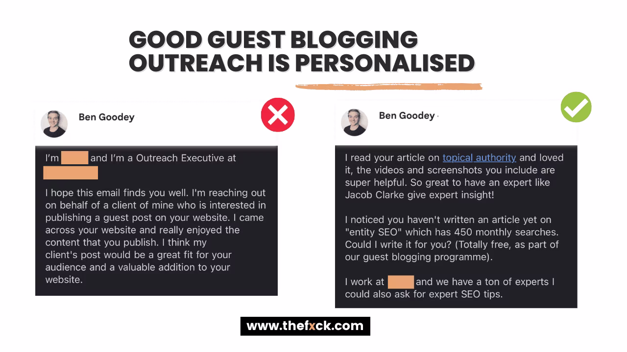 Traits of high-quality and shallow personalization for guest posting