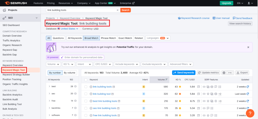 keyword magic tool by semrush