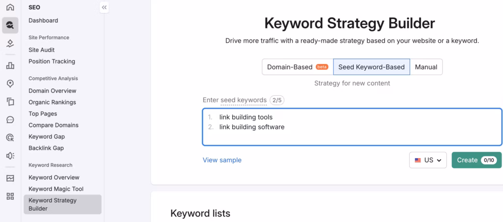 Keyword Strategy Builder by Semrush