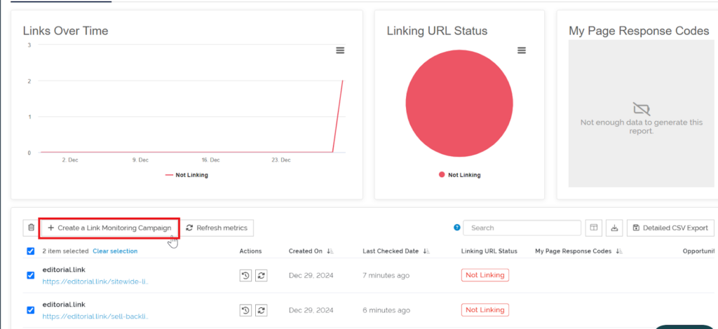 Link Monitoring Campaign by PitchBox