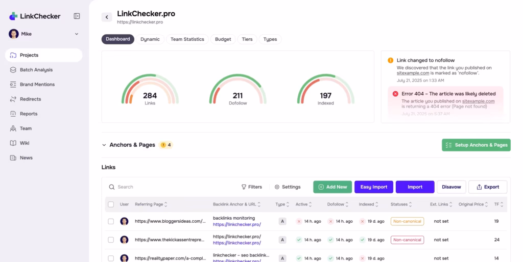 LinkChecker backlink management