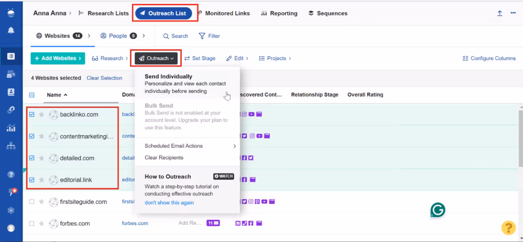 Outreach list by Buzzstream