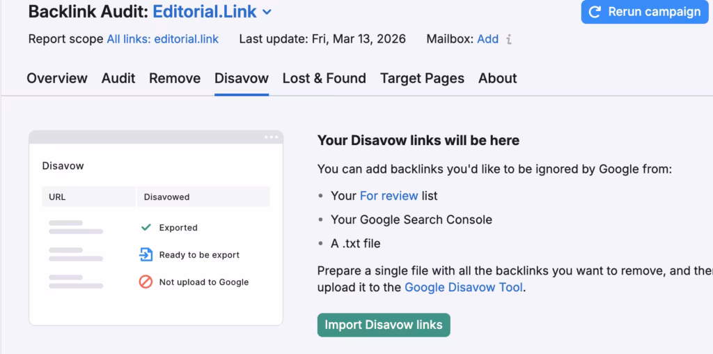 Disavow tool by Semrush
