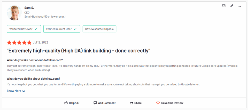 Dofollow reviews on G2
