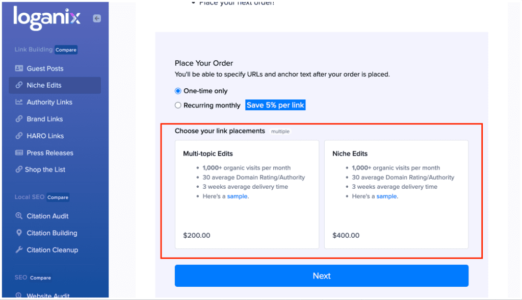 Loganix pricing