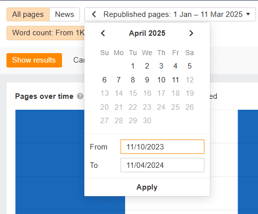 Set the Republished date filter to 12-18 months