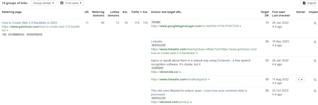 Site Explorer, manually inspect the pages’ outbound links