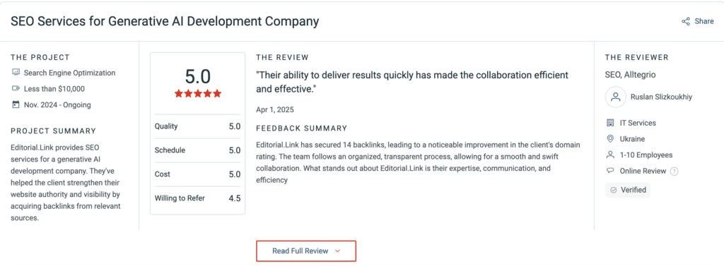 Editorial.Link reviews from Clutch 5.0