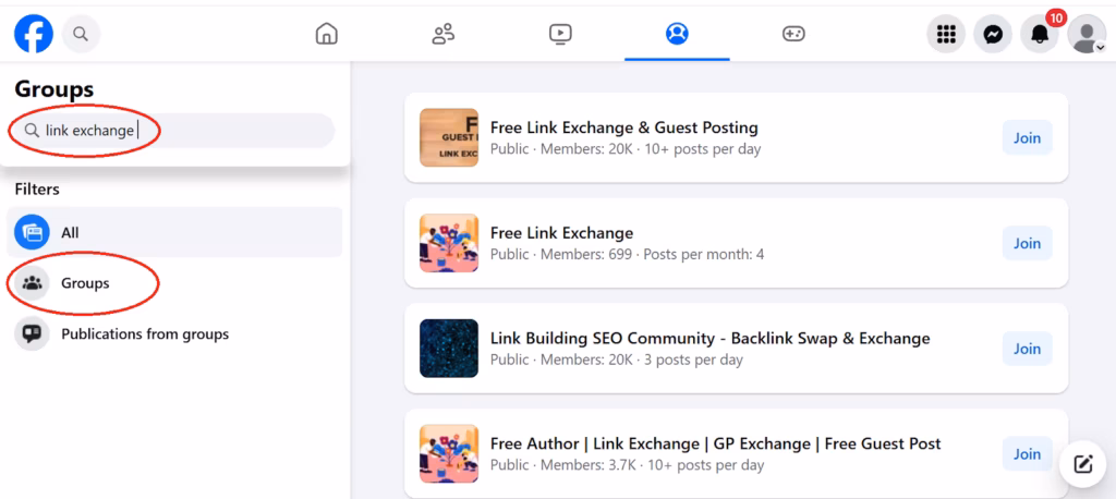 facebook group for link exchange