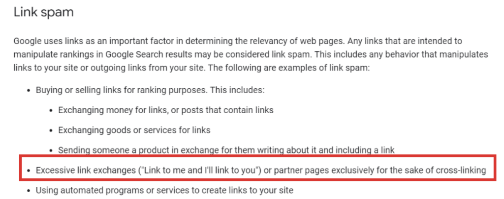 google guildlines about link exchange
