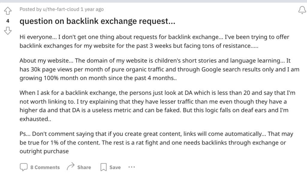 Question on link exchange request - example from reddit