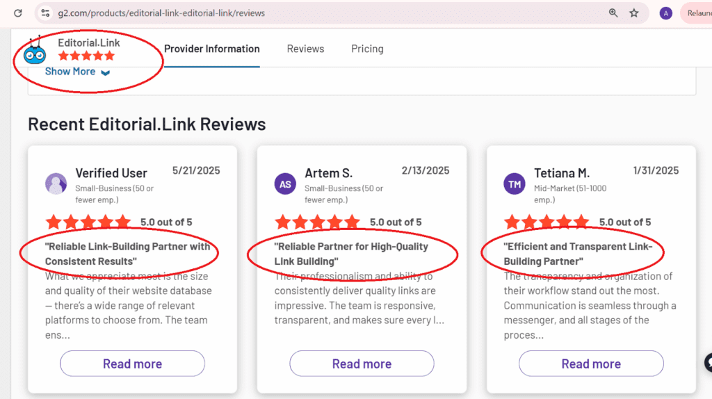 Editorial.Link reviews on G2