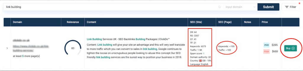 example of page with traffic on INSERT.LINK marketplace