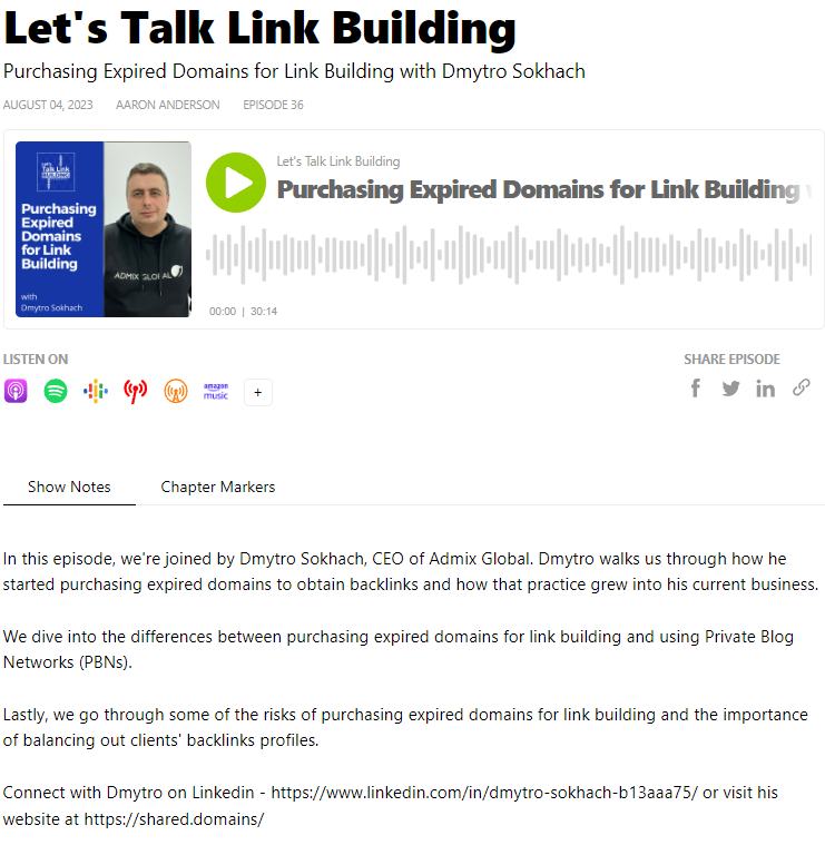 Let's Talk Link Building podcast with Dmytro Sokhach