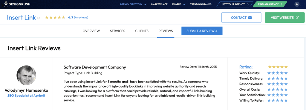 INSERT.LINK reviews 4.7 on DesighRush