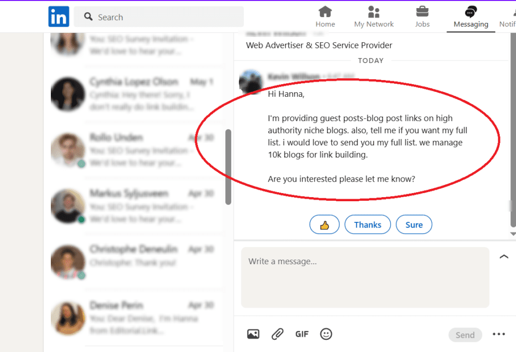 spam on selling backlinks