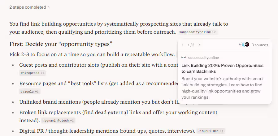 Use AI chat to find prospects for link building