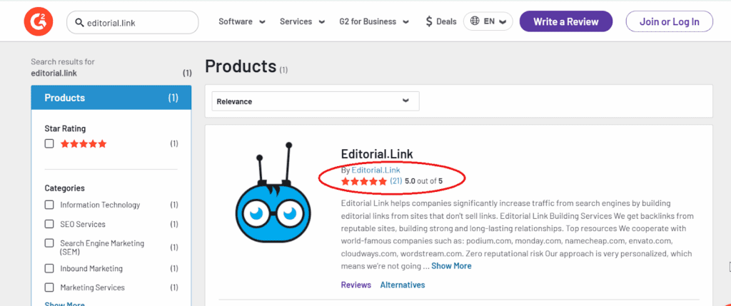 Editorial.Link reviews on G2