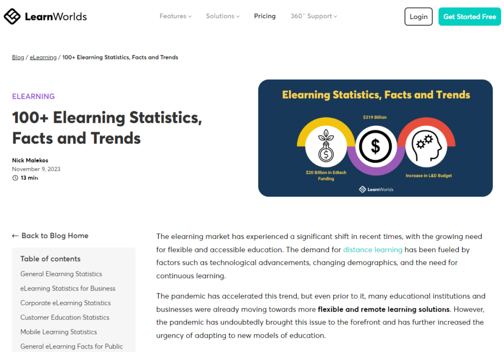 example of linkable assets - eLearning statistics