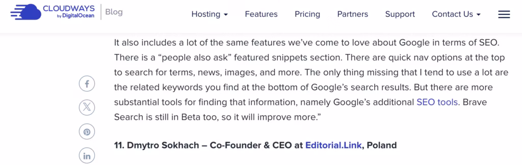 Example of HARO white hat backlink