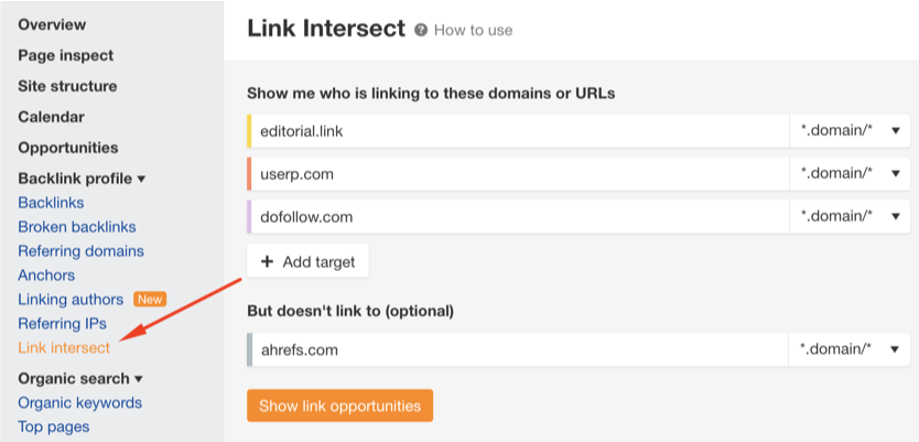 how to link intersect ahrefs