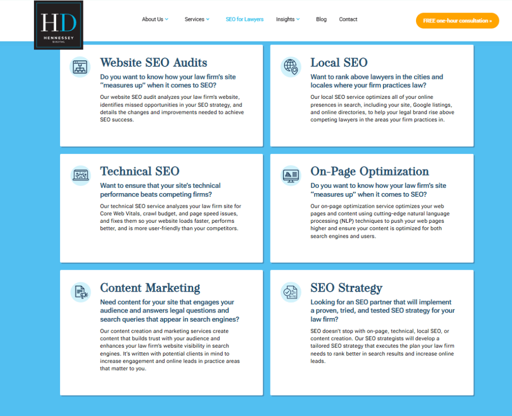 Full SEO services for law by Hennessey Digital