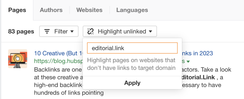 Add your domain URL in “Highlight unlinked”