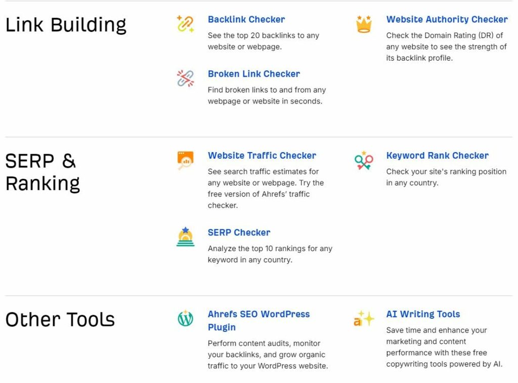 Providing free tools like Ahrefs