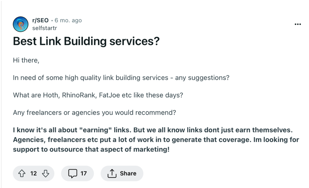 quastions on reddit about best link building services