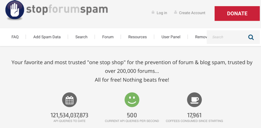 stopforumspam main page
