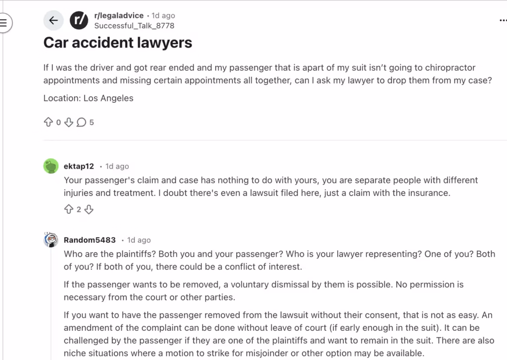 find subreddit about legal and get link or mention.