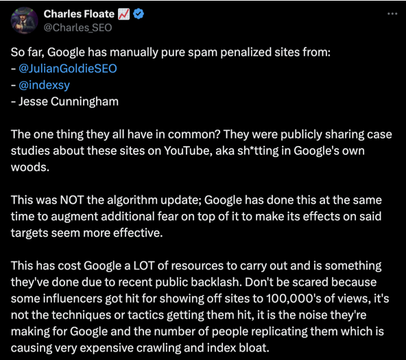 Charles Floate about how google penalized websites with AI content