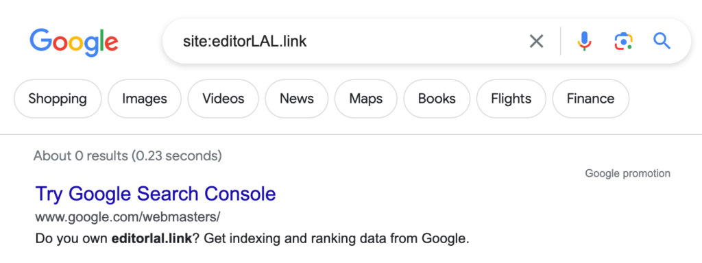 domain doesn't even have a website, and Google hasn't indexed it