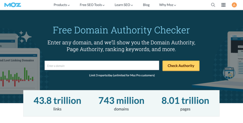 Moz offers a free Domain Authority checker