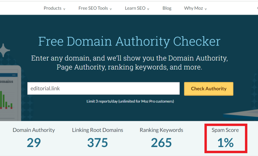 check the domain authority by moz tool