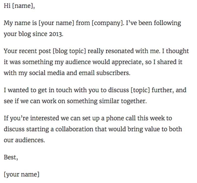 example of blogger outreach email about collaboration