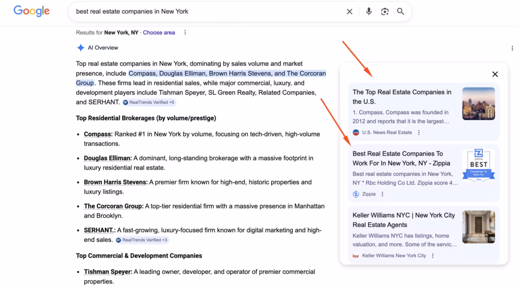 Exapmple of AIO search for real estate