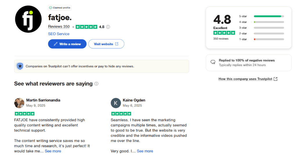 FatJoe reviews on TrustPilot