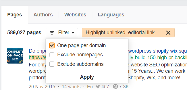add your URL to the Highlight Unlinked feature