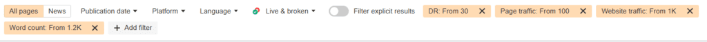 filters to find valuable niche edits