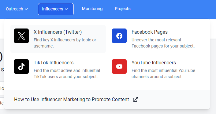 From the Influencers tab, choose X Influencers.